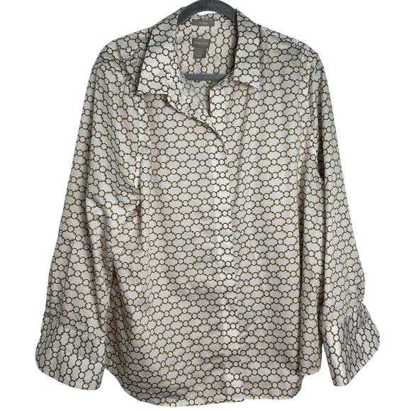 Chicos Top Womens No Iron Sateen Chain Link Print White Gold Size XXL 4 18 - Picture 1 of 9